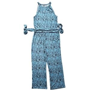 Soft‎ Surroundings Women's XL Jumpsuit Tropical Turquoise Black Zipper Back